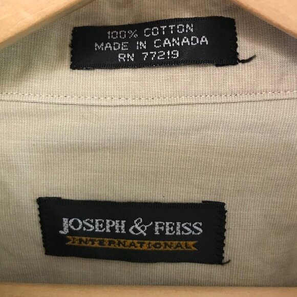 Joseph & Feiss Button-Down Collar Shirt: Long Sleeves Tan, Men's Size 18.5 Neck - Picture 3 of 7